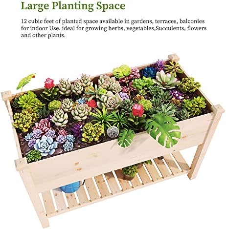 BIRASIL Outdoor Wood Raised Garden Bed, Elevated Reinforced Large Planter Box with Storage Shelf for Vegetable Flower Backyard Patio Gardening Balcony (48”L, Natural Wood) - Image 6