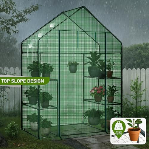 Outvita Walk-in Greenhouse, 3 Tiers 4 Shelves, Durable PE, 56"x29"x77" - Image 6
