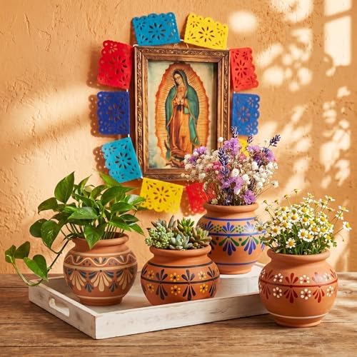6 Pcs 3.5 Inch Belly Terracotta Pots Mexican Rustic Clay Planter - Image 3