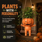 Pumpkin Swing Flower Planter Hanging, Pumpkin Planters Outdoor, Halloween Pumpkin Ceramic Hanging Planter, Unique Sitting Swinging Plants, Entryway Patio Pumpkin Planter Rope Flower，3 - Image 2