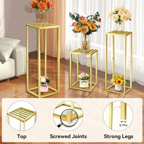 3pcs Cylinder Stands for Party, Gold Square 15.7/23.6/31.5 inch - Image 3