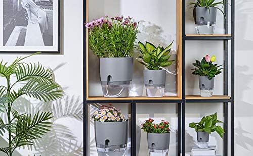 Self Watering Planter for Indoor Plants, 2 Pack 9.3 Inch Flower Pot Modern Decorative Plastic Planter with Extra Large Water Storage for All House Plants, Flowers, Herbs(White) - Image 4