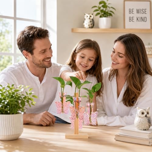 Nacome Plant Terrarium Propagation Stations: Pink Vase with Wooden Stand - Image 2