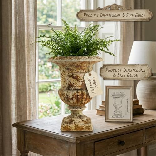 Small 9.1'' H Vintage Urn Planter, Distressed Retro Tabletop Flower Pot with Drainage Hole, Lightweight Decorative Pedestal Planter for Indoor Plants, Office Desk, Shelf, Patio Table Decor - Image 3