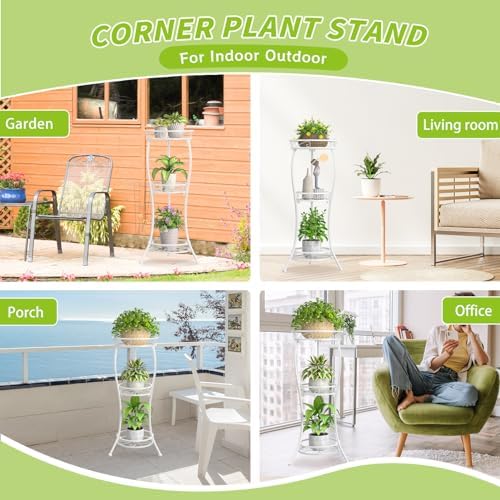 KMOTASUO Metal Plant Stand Tall for Indoor Outdoor Corner, 3 Tier Modern White - Image 3