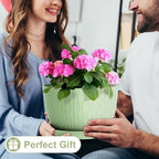 WSMKSZ 12 Inch Large Plant Pots for Indoor or Outdoor Plants, Wide Water Ripples Flower Pots with Drainage Holes & Saucer, Plastic Planters Set for Garden & Home Decor (Green) - Image 5