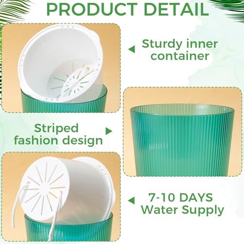 6 Pack Self Watering Pots for Indoor Plants Plastic Vertical Ribbed Semi Transparent Planters, Dual Layer Reservoir for Indoor Succulents Herbs Pothos(Green, White,6.5 x 5.9 Inch) - Image 3