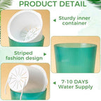6 Pack Self Watering Pots for Indoor Plants Plastic Vertical Ribbed Semi Transparent Planters, Dual Layer Reservoir for Indoor Succulents Herbs Pothos(Green, White,6.5 x 5.9 Inch) - Image 3