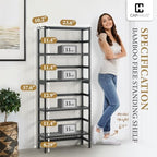 CAPHAUS Bookshelf, 5-Tier Book Shelf, Tall Ladder Shelf with Bamboo Frame,Freestanding Storage Shelves Display Rack, for Living Room,Home Office Kitchen,Bedroom,Plant Stand Bathroom,Black - Image 2