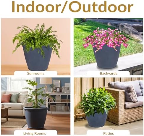 Sunnydaze Anjelica 24'' Large Plastic Planter Pot for Plants, Slate, 2pk - Image 6