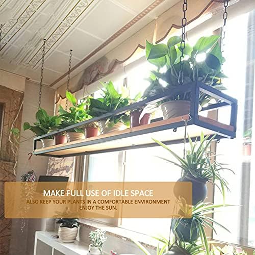 Retro Ceiling Flower Shelf/Plant Stand, with Chain Article and Wood Holder Storage Shelving for Balcony Kitchen, Living Room Restaurant Hanging Decor Racking - Wine Holder - Pot Pan Rack - Image 4