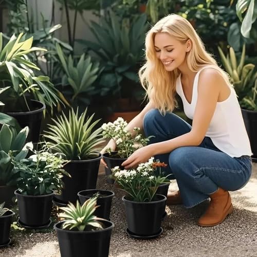 FUIJOL 2 Gallon Plastic Pots with Drip Trays, Sturdy Gallon Plant Pots with Drainage Holes, Large Plastic Planter for Flowers, Ideal for Indoor and Outdoor Use (2Gallon-10PACK) - Image 7