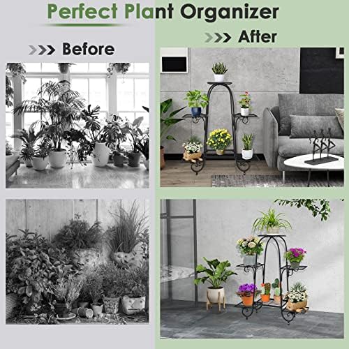 S AFSTAR 6-Tier Metal Plant Stand, Heavy-Duty Plant Display Stand Rack w/ Adjustable Footpads, Slatted Support Panel, Elevated Base, Decorative Flower Potted Holder Rack for Balcony, Living Room, Easy Assembly - Image 7