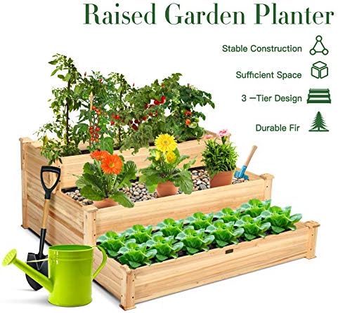 GIANTEX 3 Tier Raised Garden Bed Wood Elevated Planter Box Vegetable Flower Growing Bed Kit Outdoor Planting Container for Backyard Lawn Patio Planter Raised Beds, Easy Assembly 49"X49"X22" - Image 3