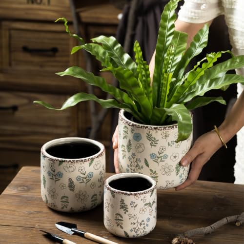 Ceramic Pots for Plants,6.3 Inch Cylinder Flower Pot with Drainage Hole, Rustic Decorative Plant Pot for Succulents, Flowers, Indoor Outdoor Garden Home Office Decor (Large) - Image 6