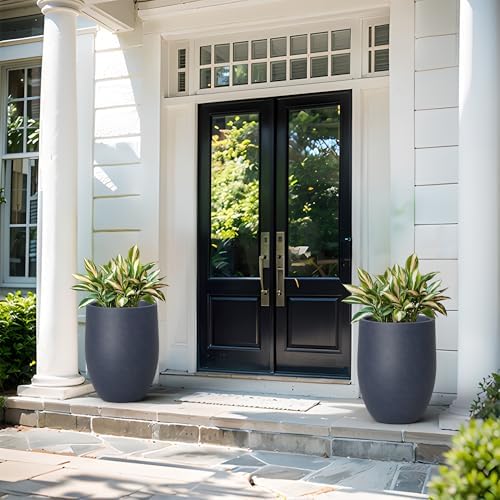 Kante 21.7 Inch Tall Concrete Planter, Large Indoor Outdoor Plant Pot with Drainage, Smooth Charcoal Finish with Painted Interior, Ideal for Porch, Home, Garden, Patio - Image 5