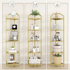 5-Tier Corner Shelf Stand, Gold Corner Bookshelf, Bathroom Storage Rack Shelf, Plant Rack, Tempered Glass, Steel Frame, Modern Style for Living Room, Bathroom, Kitchen, Metallic Gold - Image 6
