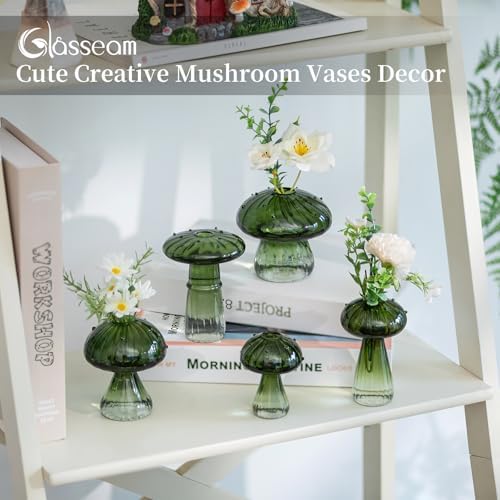 Glasseam Mushroom Glass Propagation Station, 5Pcs Green Plant Terrarium Jar - Image 2