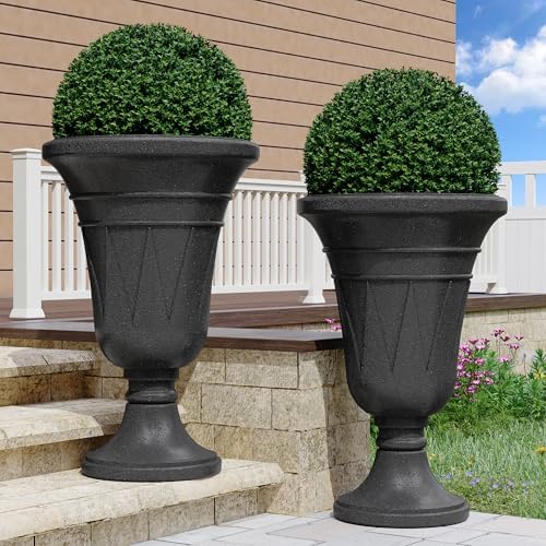 24" Tall Urn Planters Set of 2, Black Outdoor Planter for Porch - Image 5