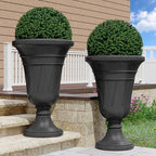 24" Tall Urn Planters Set of 2, Black Outdoor Planter for Porch - Image 5