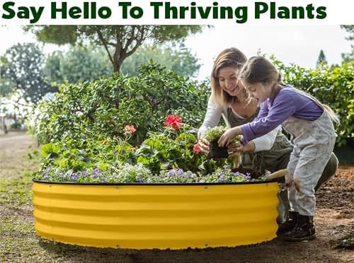 Round Galvanized Raised Garden Bed // 4×4×1 ft (2-Pack) Galvanized Raised Garden Beds Outdoor for Gardening, Vegetables, Flowers (Yellow) // Patented Tool-Free Design Round Planter - Image 5