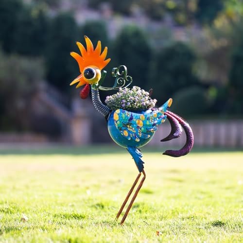 Planters for Outdoor Plants,25.6 Inch Tall Metal Yard Rooster Decor for Outdoor Plants, Weather-Resistant Flower Pots for Garden Patio Porch Decor - Image 6