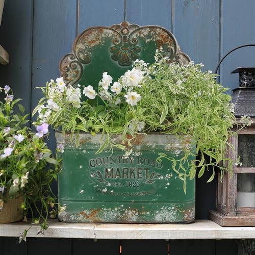 All Chic Metal Wall Planter Outdoor Wall Hanging Planter Rustic Wall Mount Planter Outdoor Wall Planter for Farmhouse Garden Decor (Green) - Image 4