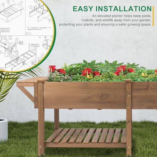 Gowoodhut Raised Garden Bed with Legs Outdoor, Elevated Garden Box with W-Connection Tabs，Large Storage Shelf for Vegetable, Flower, Herb, Easy to Assemble，81x23x32 in - Image 7