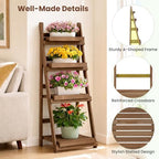 GIANTEX Foldable Wooden Plant Stand, 4-Tier Ladder Plant Shelf, Brown - Image 6