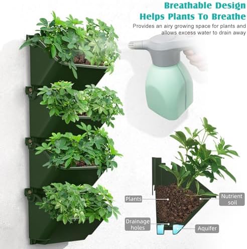 Vertical Wall Planter, 4 Packs Self Watering Wall Planters for Indoor with 3 Pcs Garden Tool Set Vertical Planter Tower for Strawberry Flowers Herbs, 12.9''x5.5'' x26.7'' - Image 4