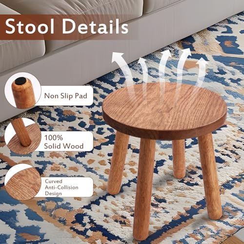 Solid Wooden Stool,Plant Stand,Step Stool,Light Walnut,10" H - Image 5