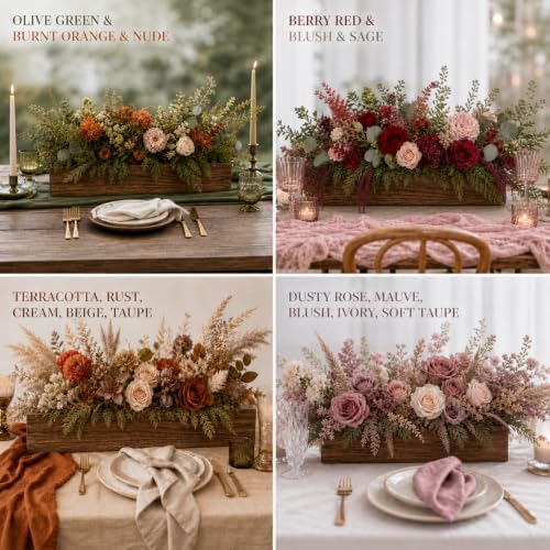Dandat 1 Set Wood Boxes for Centerpieces 28x5 Inch Rectangle Wooden Planter Box Rustic Wood Planter with Removable Plastic Liner Floral Foam Blocks for Christmas Wedding Home Garden Decor(Dark Brown) - Image 4