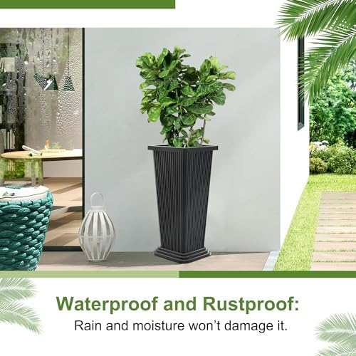 24" Set of 2 Tall Planters for Outdoor Plants, Black Striped - Image 5