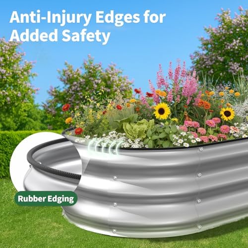 Kesfitt Raised Garden Bed, 5x2x1 FT Galvanized Steel Metal Raised Garden Bed, Oval Open-Bottom Design, 12-Inch Deep for Outdoor Vegetable & Herb Gardening, Silver - Image 6