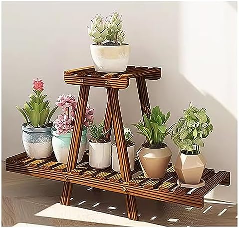 Atkits 3 Tier Ladder Shelf for Plants Bamboo Standing Shelf Plant Stand Indoor Ladder Style for Corner Balcony Window Patio Living Room,Brown,2 Tier by Unknown