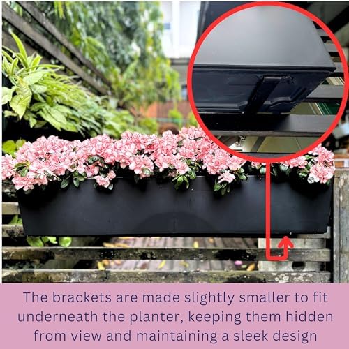LaLaGreen Rail Planter for Balcony Outdoor (1 Pack, 40 Inch) Large Black Self Watering Railing Planters with Brackets, Rectangular Plastic Window Flower Box Simple Designer Choice with Rattan Pattern - Image 5