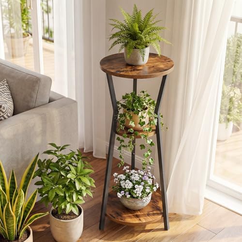 MAHANCRIS Plant Stand Indoor, 3 Tier Round Corner Plant Stand Indoor, Round Plant Holder Rack, 35" Tall Plant Shelf for Living Room, Balcony, Patio, Rustic Brown and Black PSHR0401 - Image 2