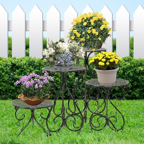 NAKUPE 4-Pack Metal Plant Stand for Indoor Outdoor, Heavy Duty Flower Pot Stands for Multiple Plants, Rustproof Iron Planter Holder Display Shelf for Patio Home Garden Porch Balcony(Black) - Image 5