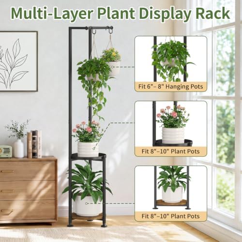LASZOLA Hanging Plant Stand Shelf Indoor Tall, Corner 2 Tier Black 61 In - Image 4