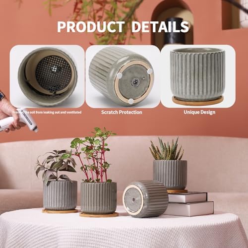 5.25" Ceramic Plant Pots with Drainage Holes & Trays Set of 4 - Image 2