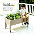 Elevated Raised Garden Bed with Wheels，74" Planter Outdoor Plants,Brown - Image 6