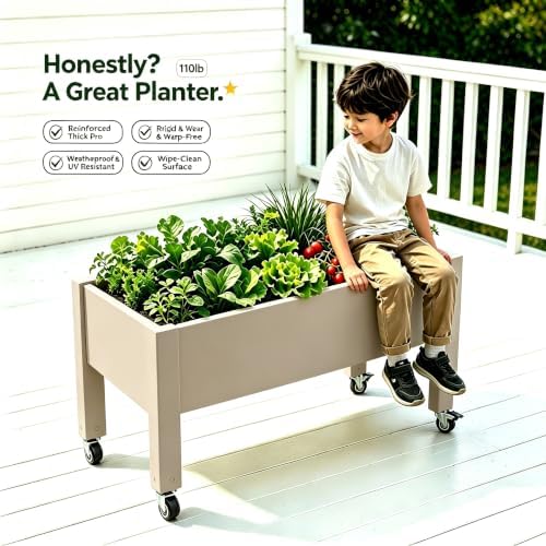 Elevated Raised Garden Bed with Wheels，74" Planter Outdoor Plants,Brown - Image 6