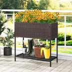 Giantex Raised Garden Bed with Legs, 28" x12" Rattan Elevated Planter Box w/Storage Shelf, Removable Liner, Drainage Gaps for Vegetables, Flowers & Herbs, Outdoor Planting Stand for Backyard, Patio - Image 2