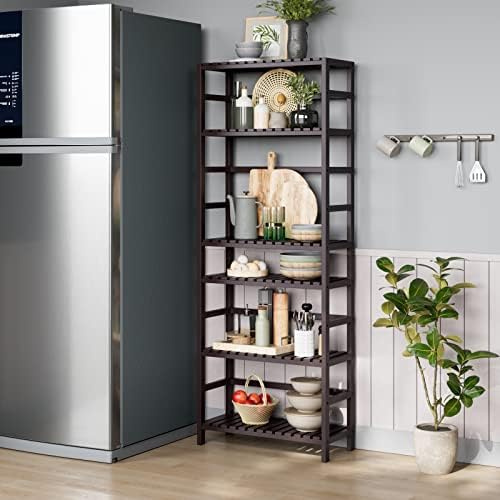 Bamjoy Bamboo Shelf, 6 Tier Bookcase Storage Shelves, Tall Book Rack Shelving Unit, Multipurpose Storage Display Shelf Adjustable Storage Rack for Bathroom Home Office Living Room Kitchen, Dark Brown - Image 6