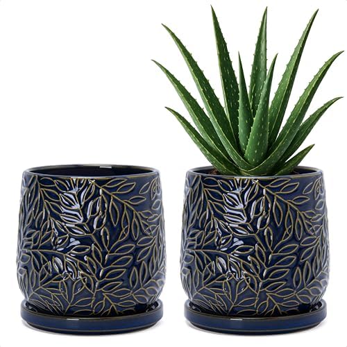 D'vine Dev 2-Pack Embossed Leaves Planter, 5 in, Midnight Blue, 27-F-V-3 by DvineDevPlanterPotsandStand