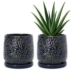 D'vine Dev 2-Pack Embossed Leaves Planter, 5 in, Midnight Blue, 27-F-V-3 by DvineDevPlanterPotsandStand
