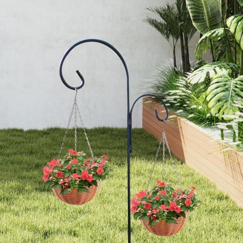 Plastic Woven Round Hanging Planter Basket Set,2 Pack 22 x 10 in Indoor Outdoor Half Round Plant Flower Pots with Metal Chain and Hook,Realistic Rattan Woven Hanging Basket for Plants - Image 4