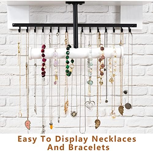Pinzoveco Hanging Jewelry Organizer Wall Mounted With Wall Jewelry Organizer Holder For Necklaces Bracelet Earrings Ring (White) - Image 4