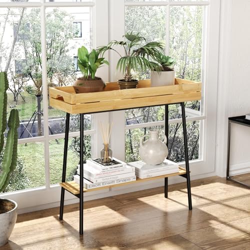 BAMBANG Bamboo Plant Stand Indoor, 2 Tier Wood Small Plant Table, Tall Plant Stand for Indoor Plants, Window Sill Plant Shelf, Flower Pot Holder Plant Bench Plant Rack for Living Room Balcony Outdoor - Image 3