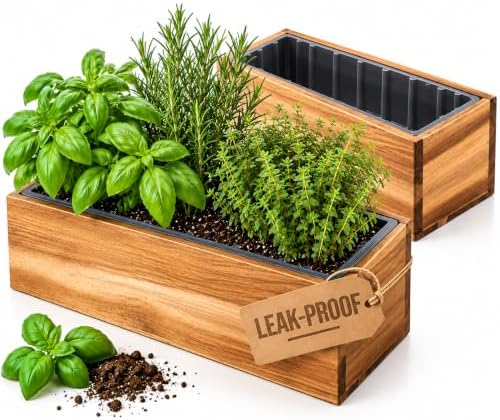 zaqro 17” Wooden Planter Boxes Set of 2 - Acacia Herb Planter Indoor by Zaqro